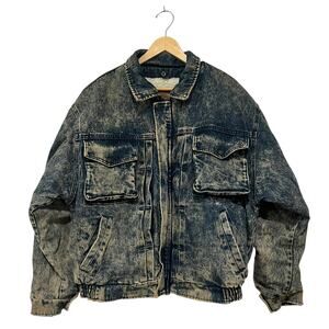 LEVIS Vintage 80s Acid Wash Denim Jean Jacket Sherpa Lined Cargo Utility Men’s L
